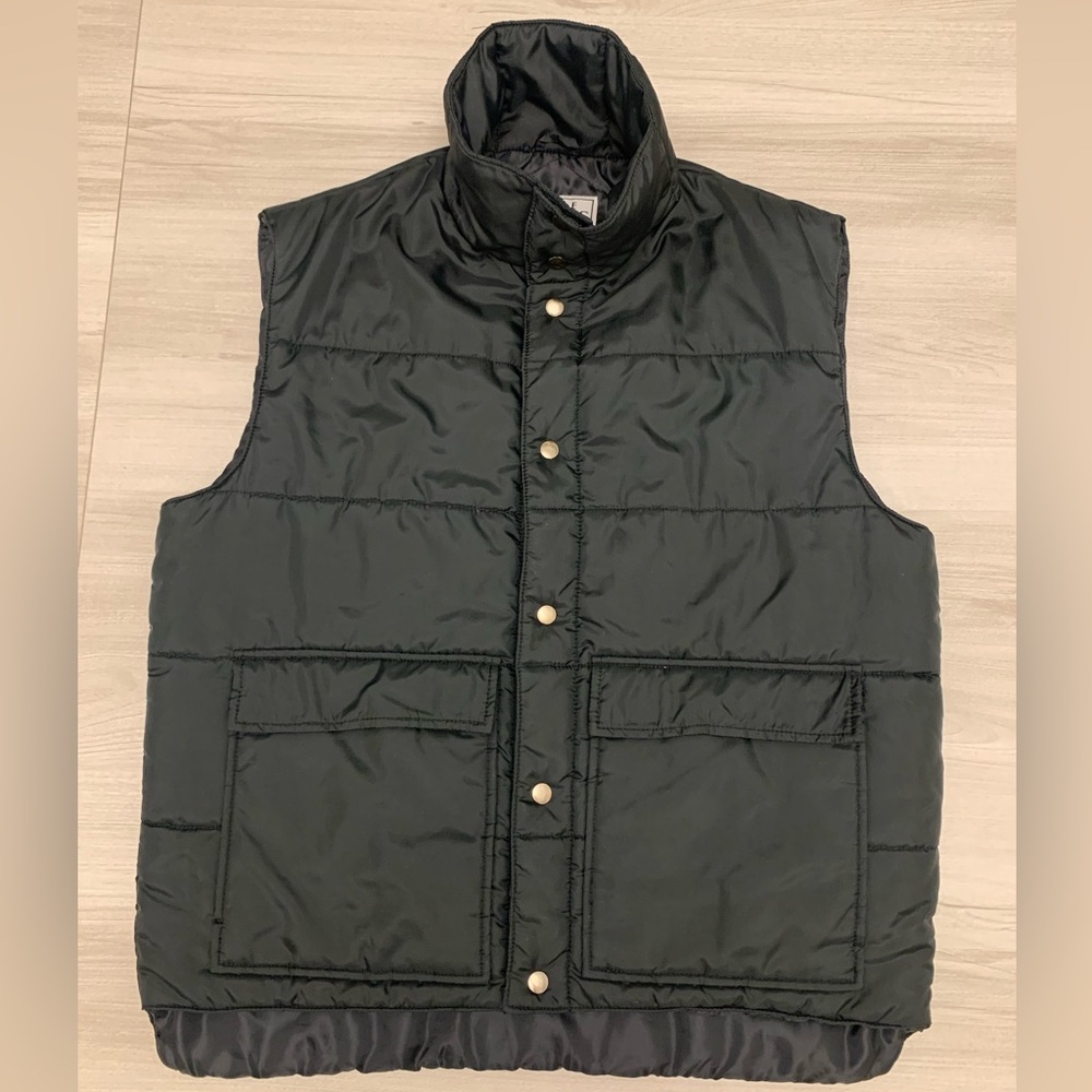 Vintage Sears Mens Black Vest Snap Button Down With Pockets Sz‎ Lg